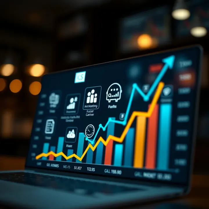 Graph and marketing icons representing strategies to increase affiliate revenue on Quotex