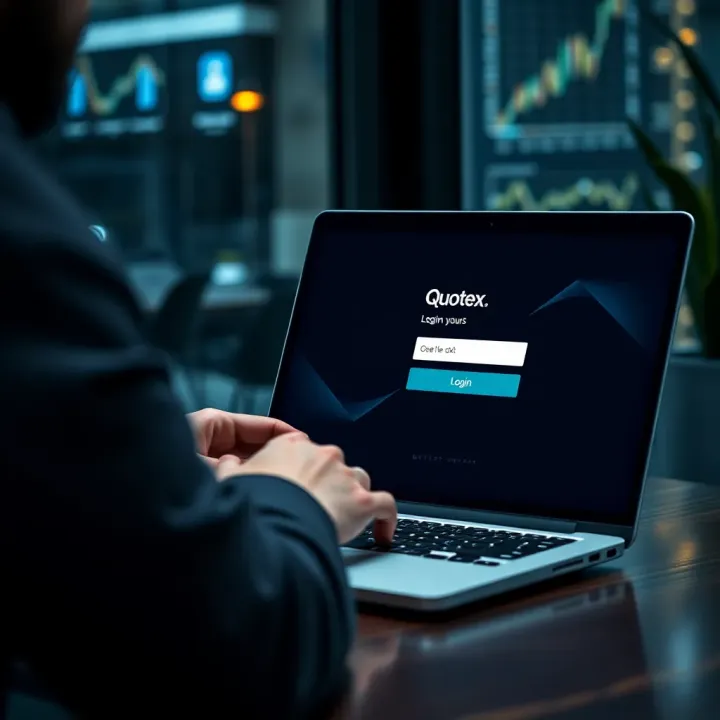 Secure Access to Quotex Login Interface User securely logging in to Quotex platform on a laptop with a visible login screen
