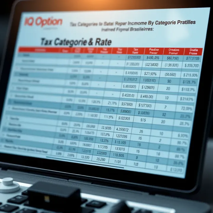 Chart showing tax categories and rates for income earned through IQ Option trading
