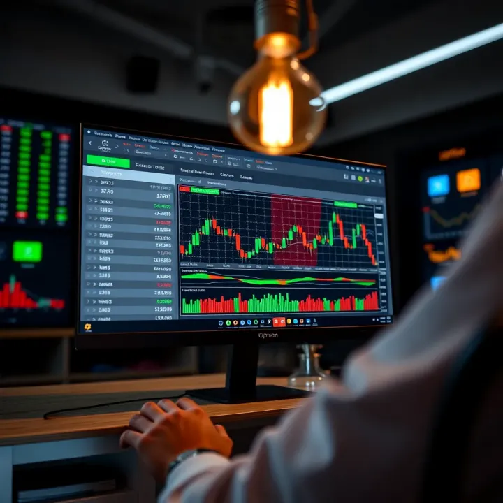 Overview of a digital trading platform interface showing binary options charts and trading tools
