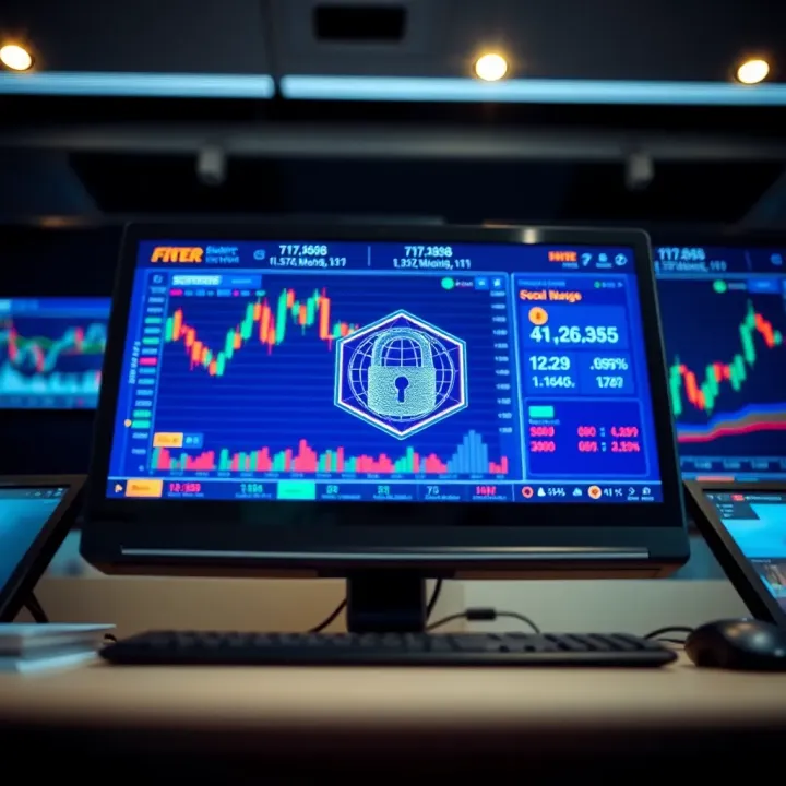Secure digital interface displaying financial charts and investment data