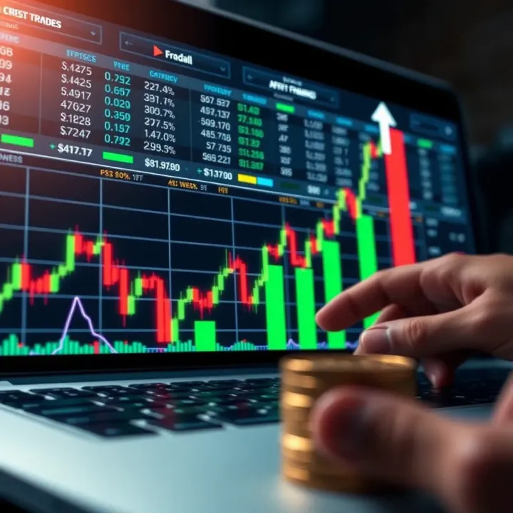 Illustration of online trading growth with upward financial charts