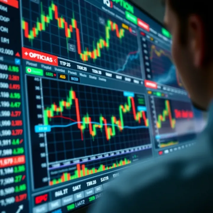 Detailed view of the IQ Option digital trading platform displaying various investment options and market charts