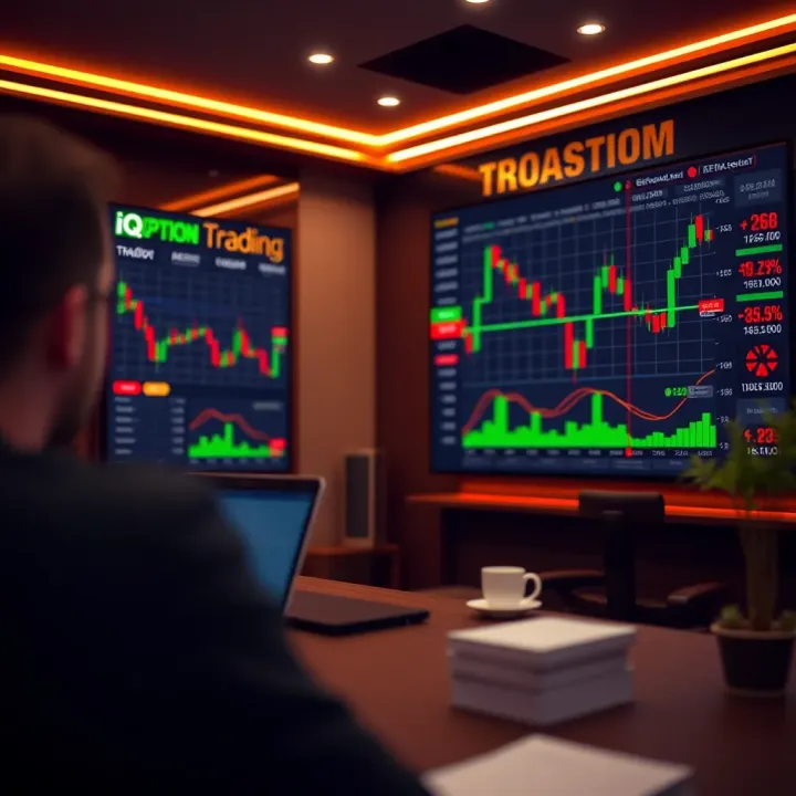 Graphical representation of trading strategies and risk management techniques on IQ Option platform