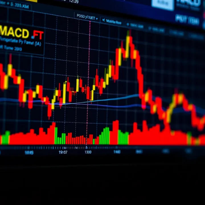 Graph showing MACD lines with histogram indicating momentum changes on a short time frame chart