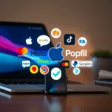 Comparison of leading technology company logos surrounding a smartphone and laptop