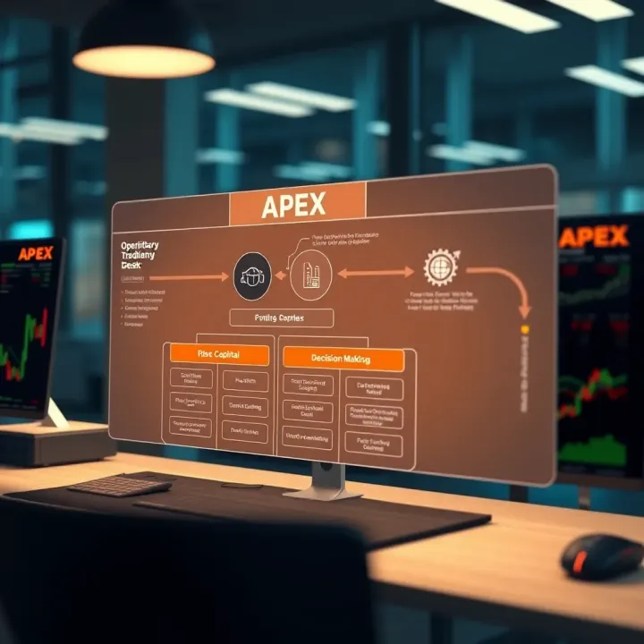 Diagram showing operational structure of Apex proprietary trading desk with flow of capital and decision making