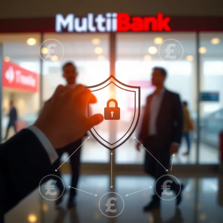 Graphic depicting financial protection and trust with shield and currency symbols