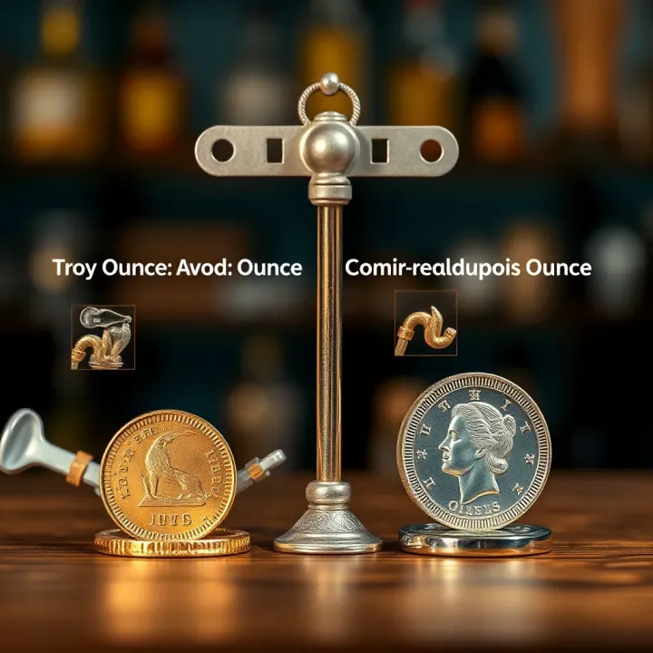 Comparison chart showing the weight differences between troy ounce and avoirdupois ounce units