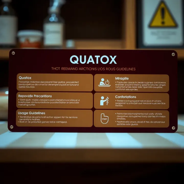 Diagram depicting the recommended precautions and usage guidelines for Quatox
