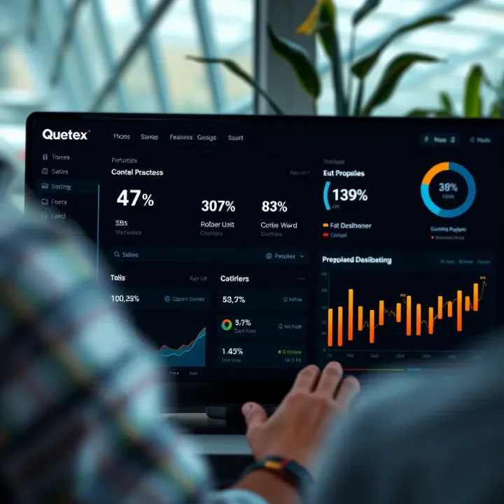 Dashboard interface displaying key features and tools of the Quetex platform