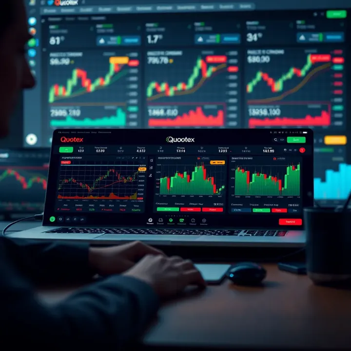 Detailed interface of Quootex trading platform showing various financial charts and trading options