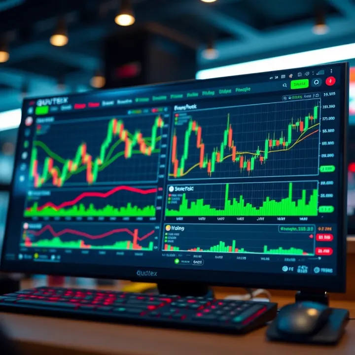 Interface showing Quoteex trading platform with charts and market data