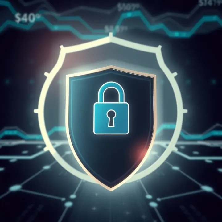 Illustration of security shield protecting a digital account with a lock symbol