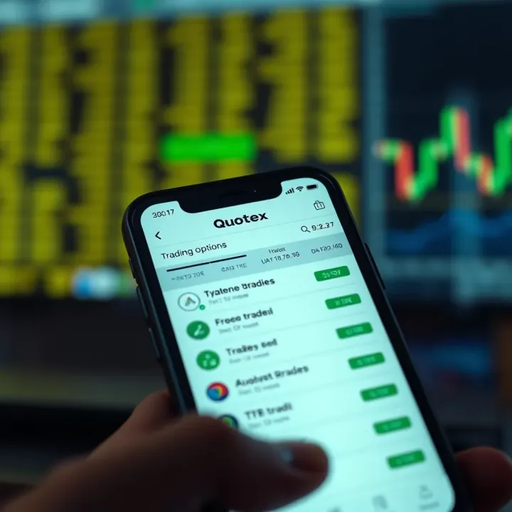 Smartphone showing Quotex app interface with trading options
