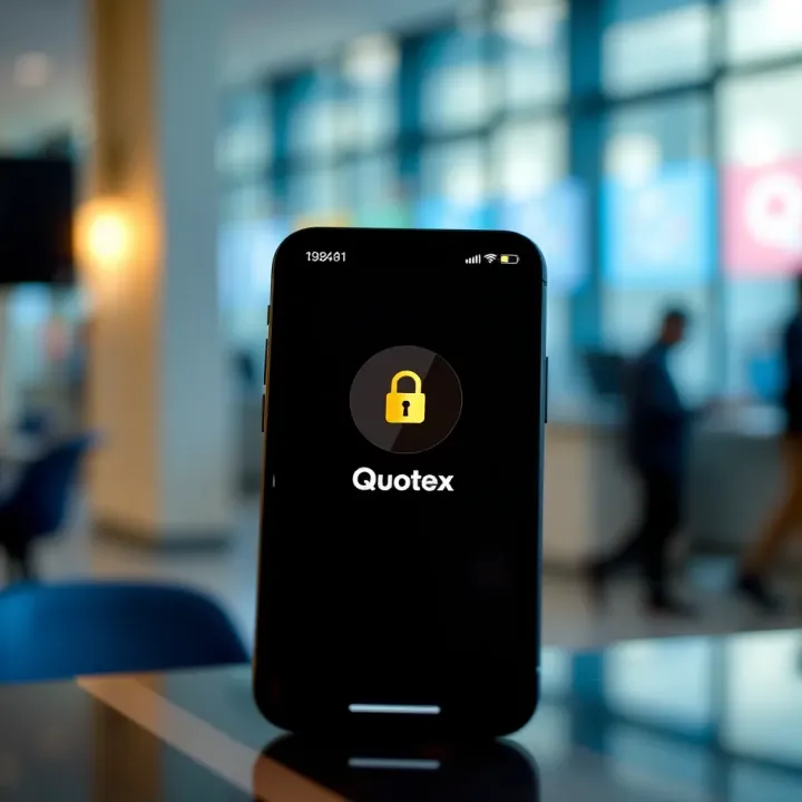 Mobile device displaying the Quotex application interface with a secure connection symbol