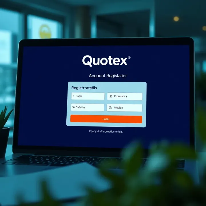 Illustration of account registration screen with input fields for user details on Quotex.com