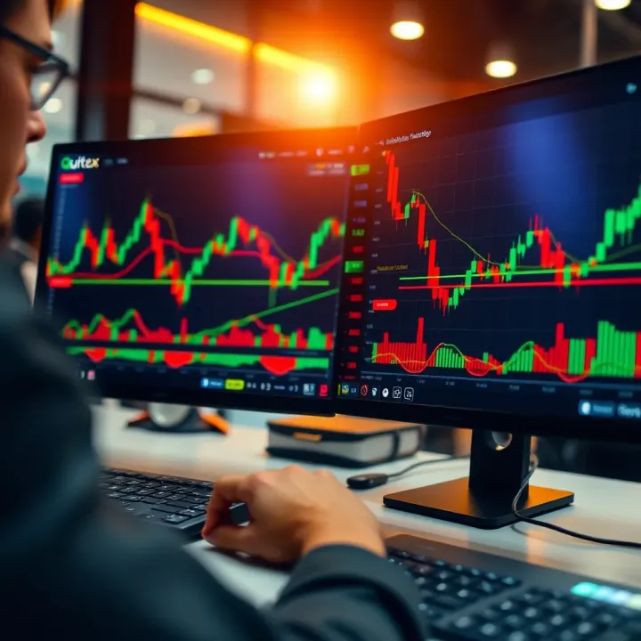 User interface of Quotex Demo platform displaying trading charts and indicators