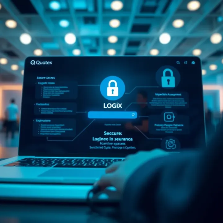 User interface of Quotex platform showcasing login screen and secure access features