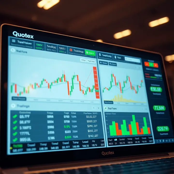 Dashboard interface showing financial charts and trading options on Quotex platform