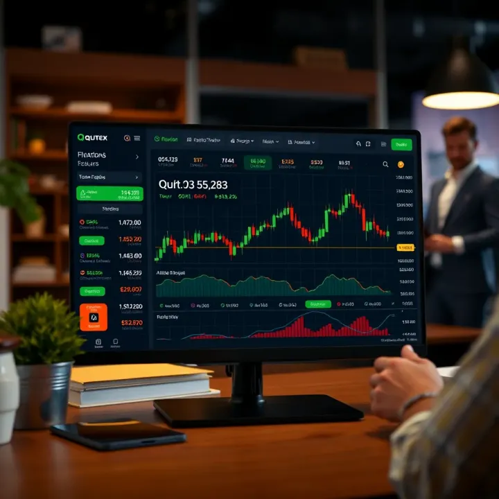 Screenshot of Quotex trading platform interface showing various trading options and market indicators
