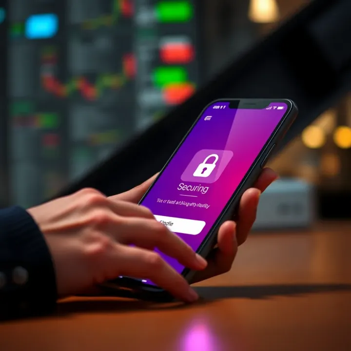 Secure login screen of a trading app emphasizing authentication and data protection