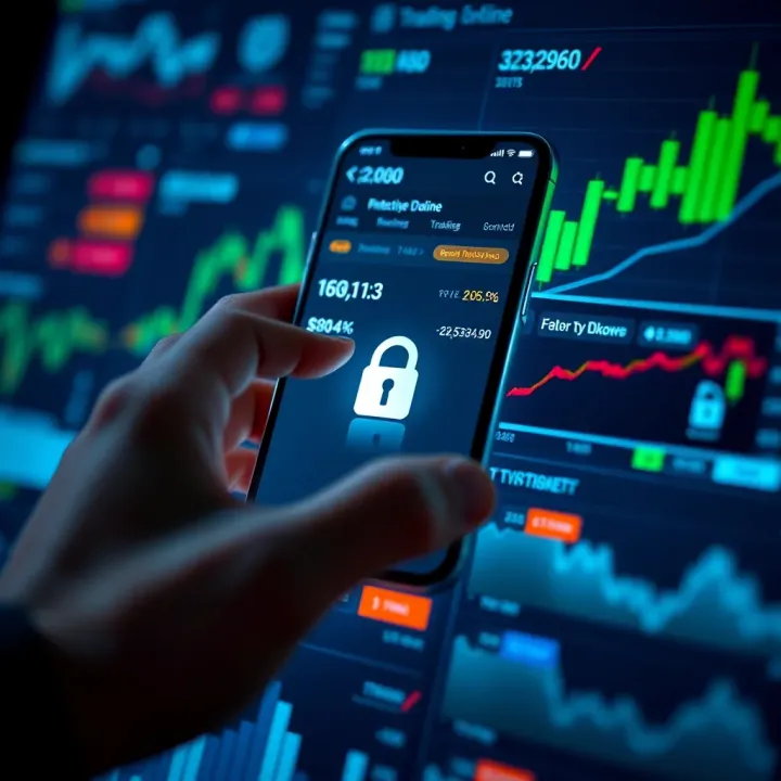 Secure online trading platform interface showing protective security features and investment management tools