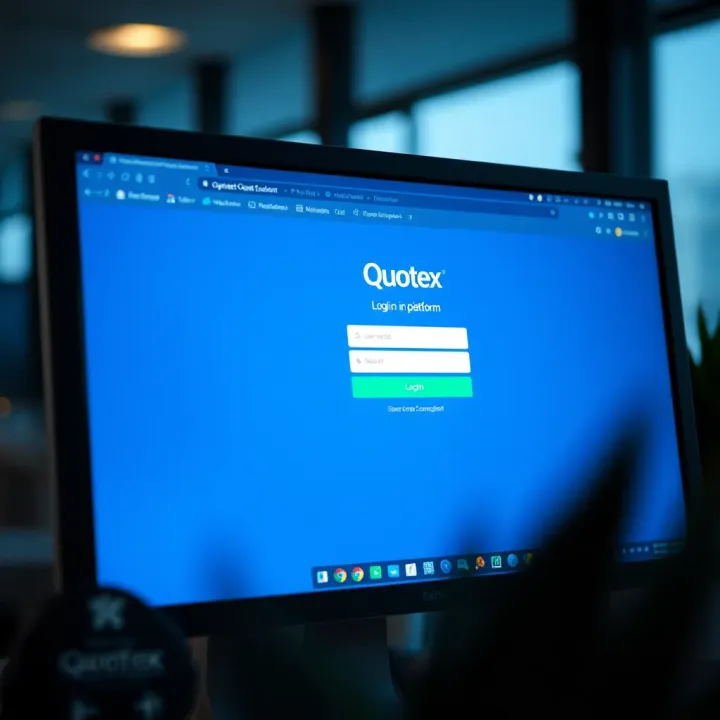 Computer screen displaying the Quotex login interface with secure connection indicators
