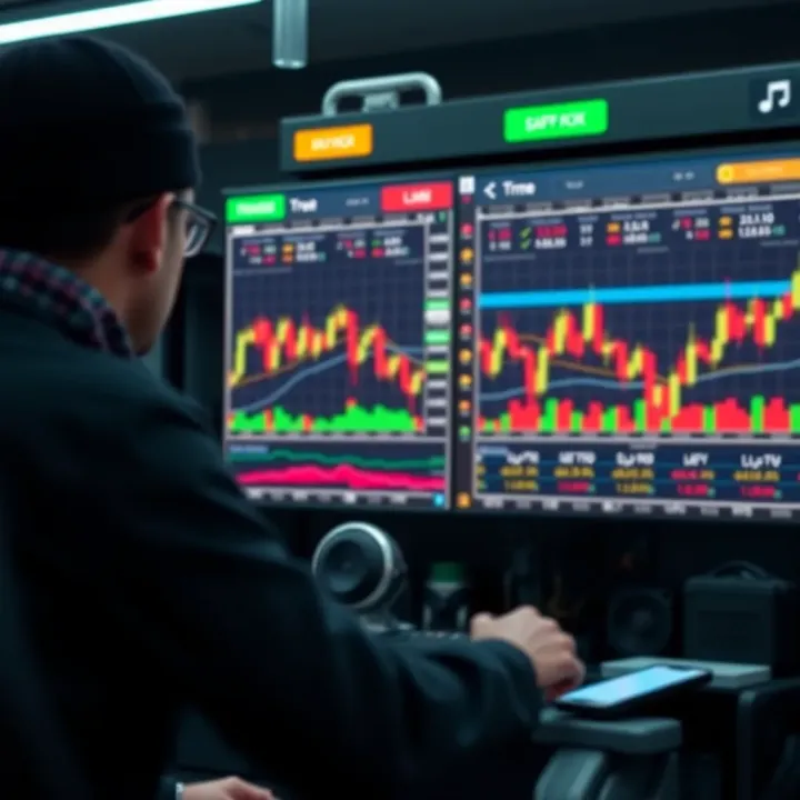 Illustration of secure trading environment with charts and risk management tools