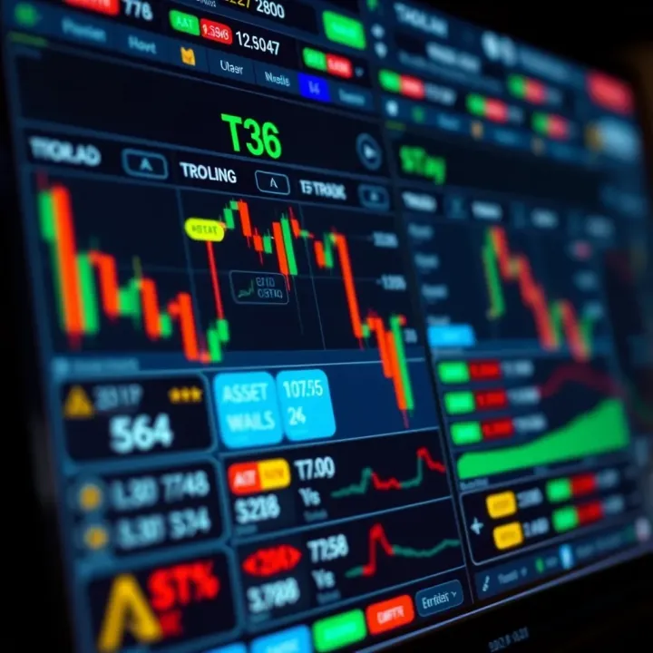 Close-up of digital screen displaying various asset types and trading strategies